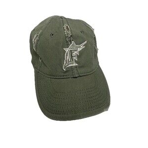 Florida Marlins Women's Olive Green Distressed Light Pink Adjustable Vintage